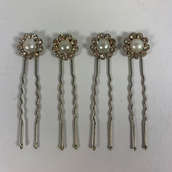 Hair Pins (4) Silver w/Rhinestones Dressy Updo - Picture 1 of 2
